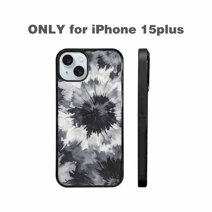 iPhone 15 Plus Case — Tie Dye Black And Gray Blended, Custom Art Phone Cover