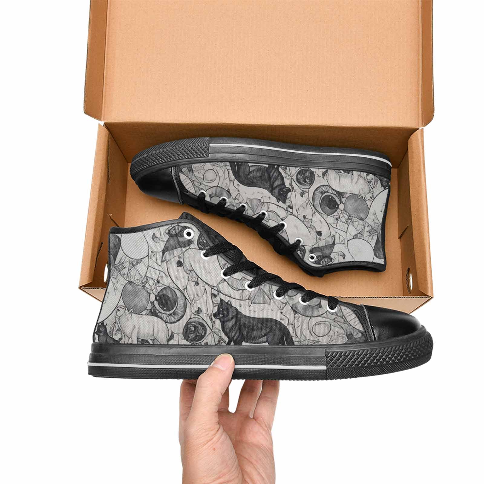 MEN'S Wolves Everywhere Collage High Top Canvas Wallpaper Art Sneakers