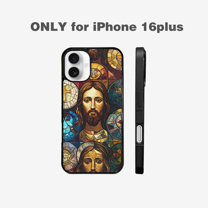 iPhone 16 Plus Case — Jesus Face Small Cross And Faith, Custom Print Case Cover