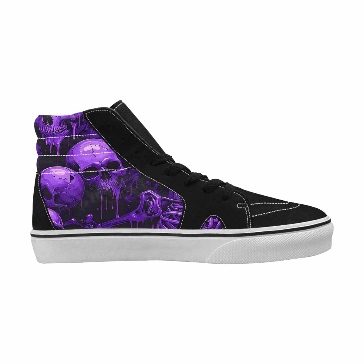 MEN'S Monochrome Purple Skeletons × High Top Canvas Melting Art Custom Sneakers