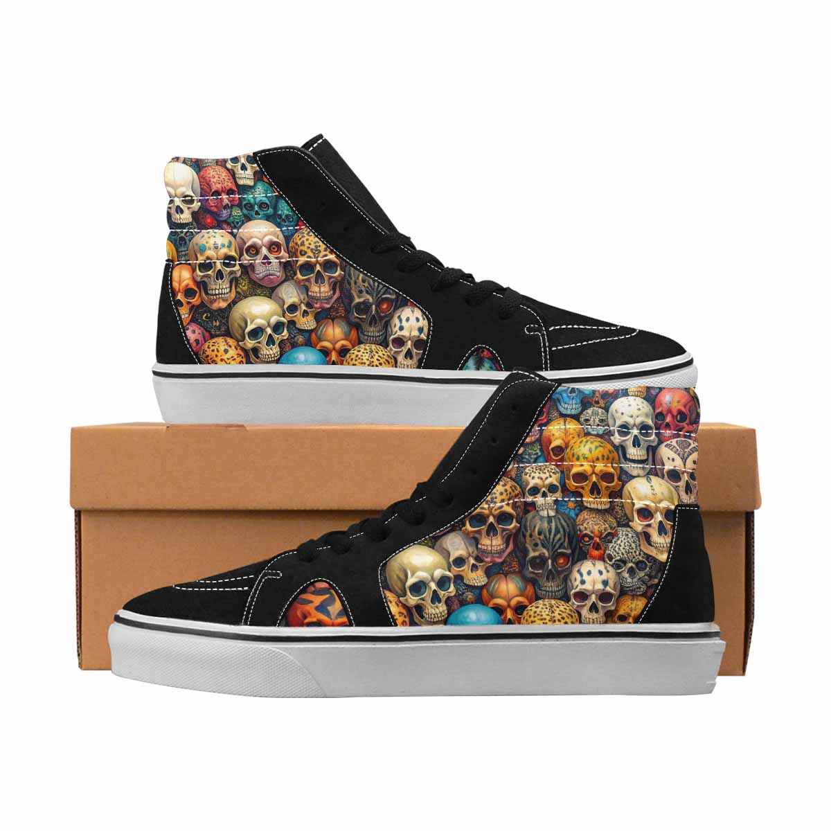 MEN'S Skulls High Top Canvas One Of A Kind Aesthetic Handmade Custom Shoes