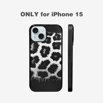 iPhone 15 Case — Leopard Print Black And White Style, Custom Art Phone Cover