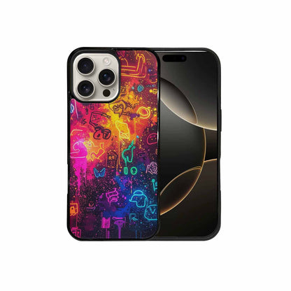 iPhone 16 Pro Max Case — Neon Glow Outline Icon Pattern Hundreds, Custom Print Case Cover