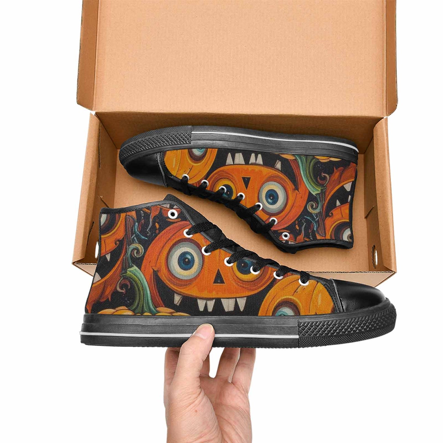 WOMEN'S Cartoon Pumpkin Monster High Top Canvas Vibrant Chaos Custom Sneakers