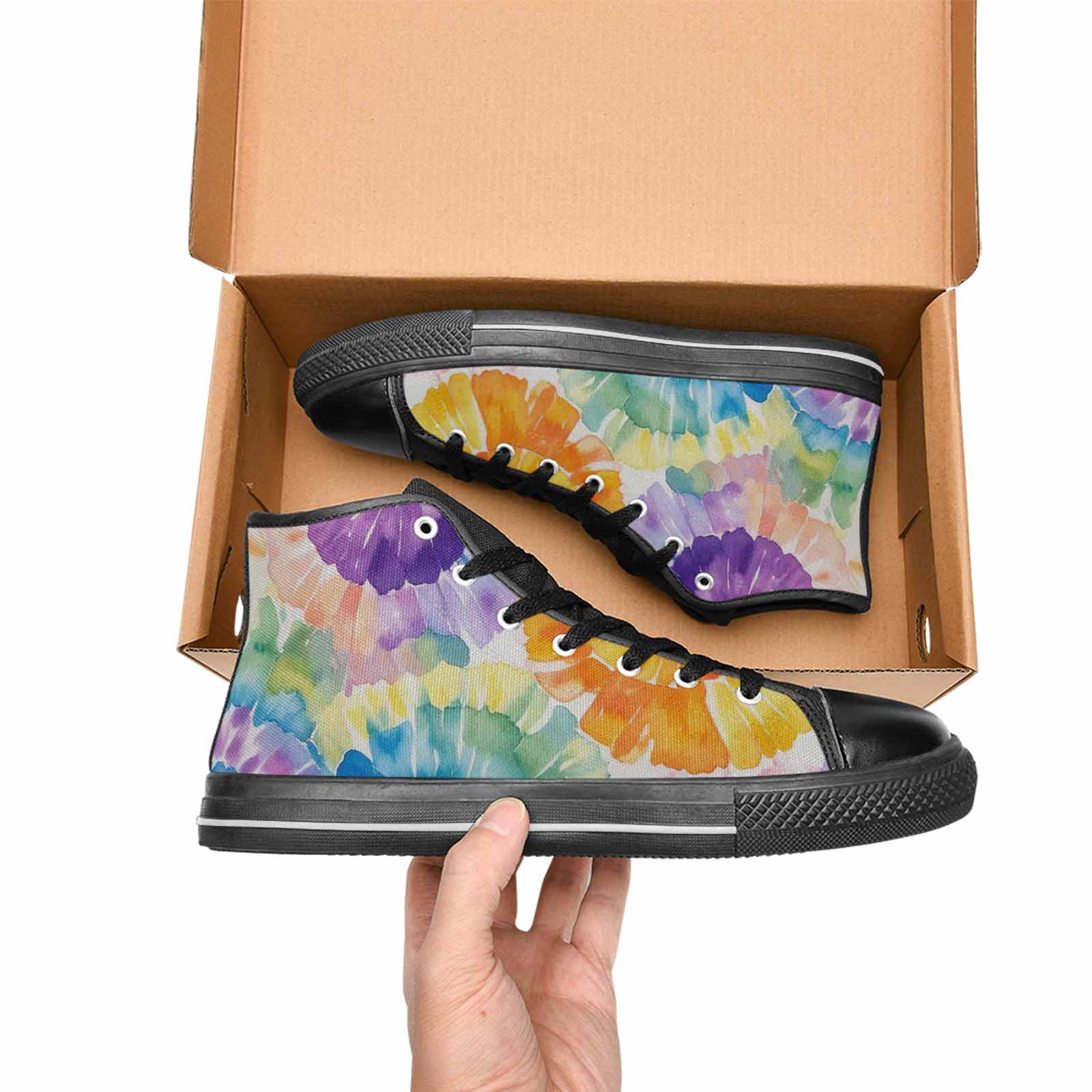 MEN'S Tie Dye Swirl High Top Canvas Wallpaper Art Custom Shoes