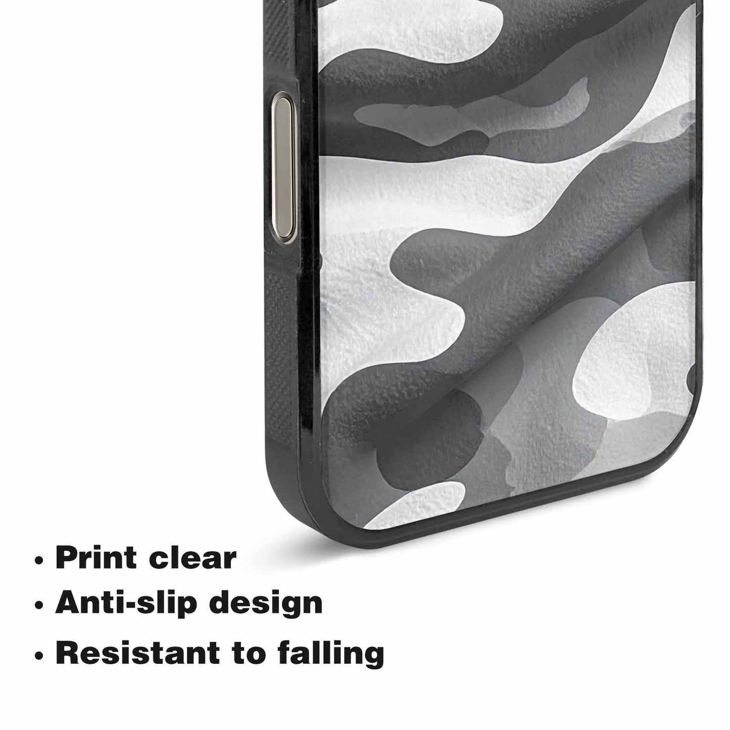 iPhone 16 Pro Case — Grey Camo Print, Custom Made Phone Cover
