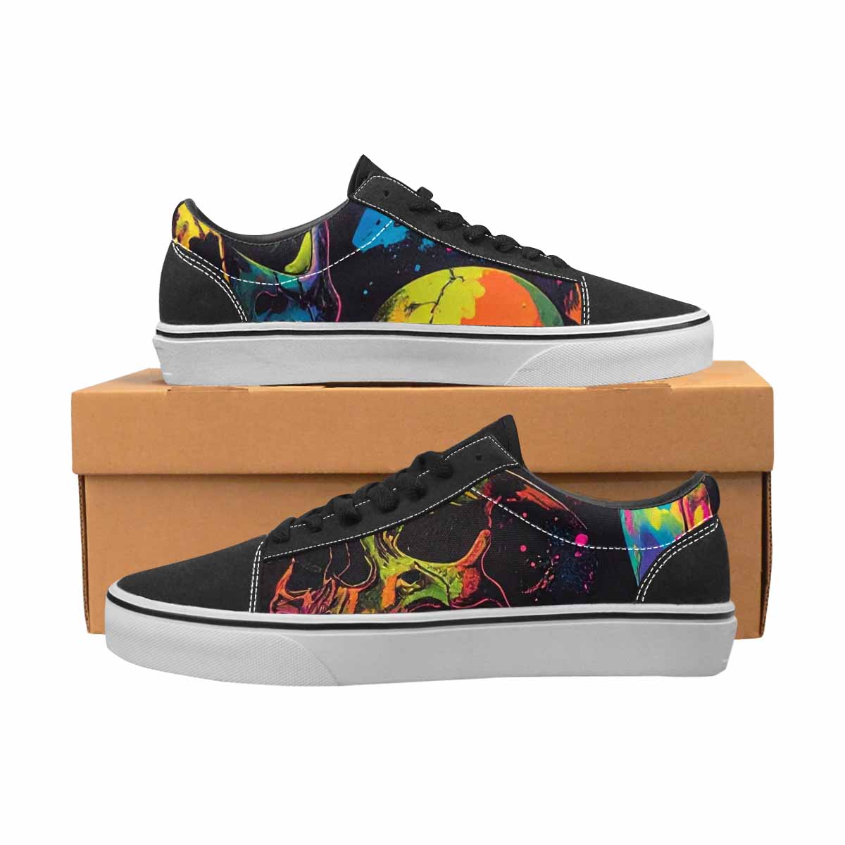 WOMEN'S 1000s Skulls Neon Camo Lace-Up Canvas Vivid Custom Sneakers
