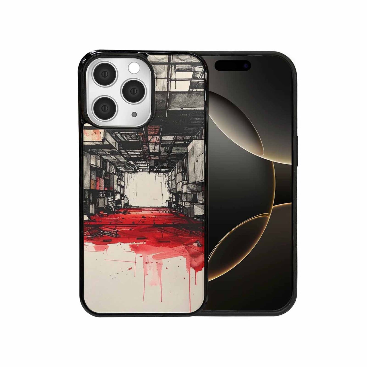 iPhone 15 Pro Max Case — Liminal Space Fragment Black Red Ink, Custom Made Phone Cover