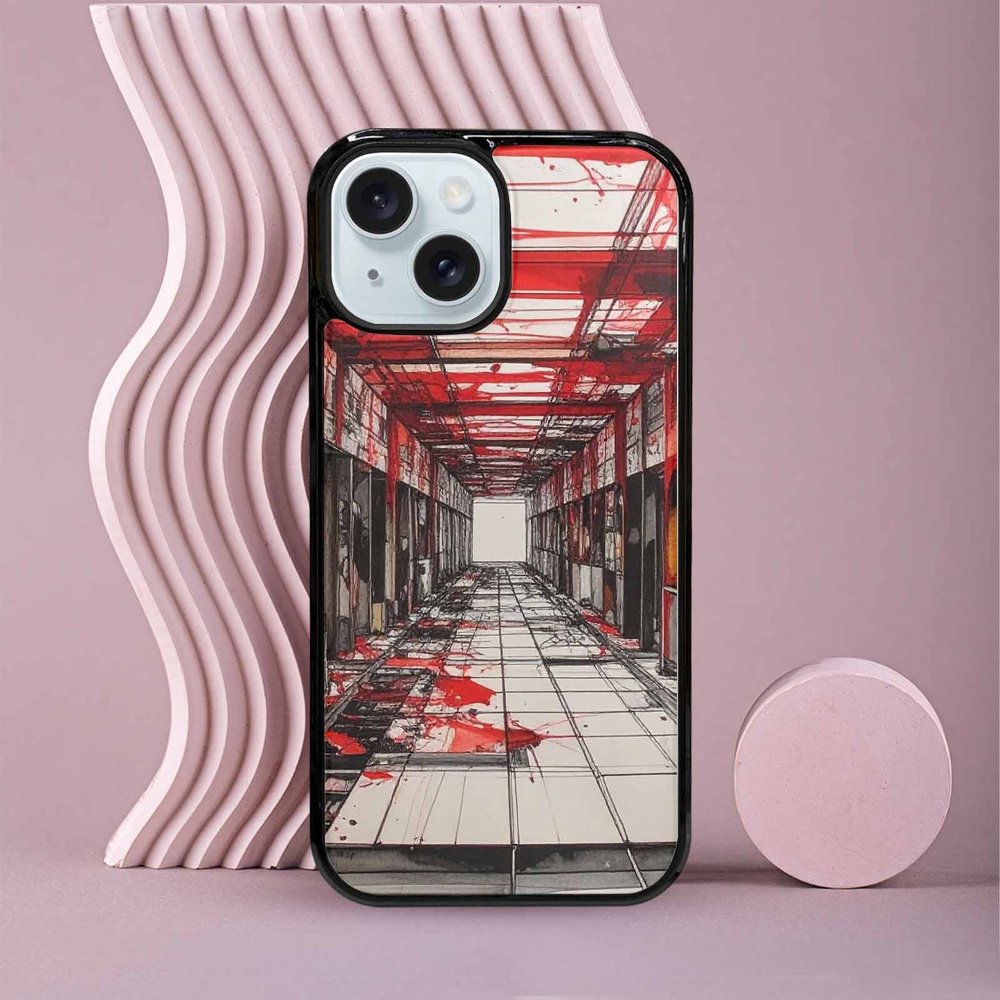iPhone 15 Case — Liminal Space Fragment Black Red Ink, Custom Phone Case