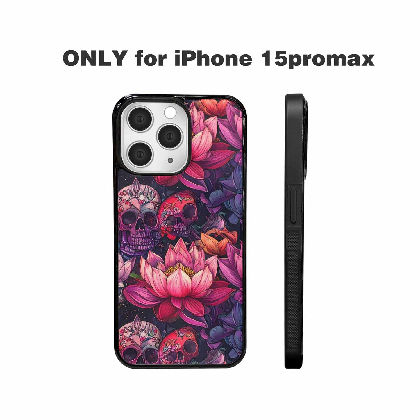 iPhone 15 Pro Max Case — Lotus Skulls, Custom Art Phone Cover