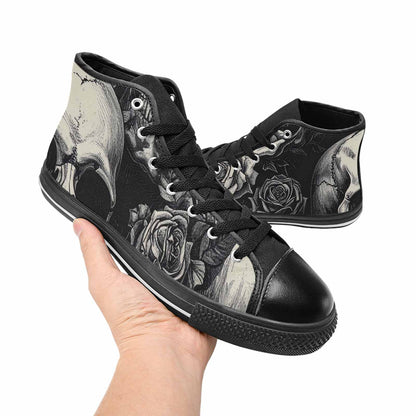 MEN'S Skulls Roses Black Ink Alt High Top Canvas Surreal Shoes