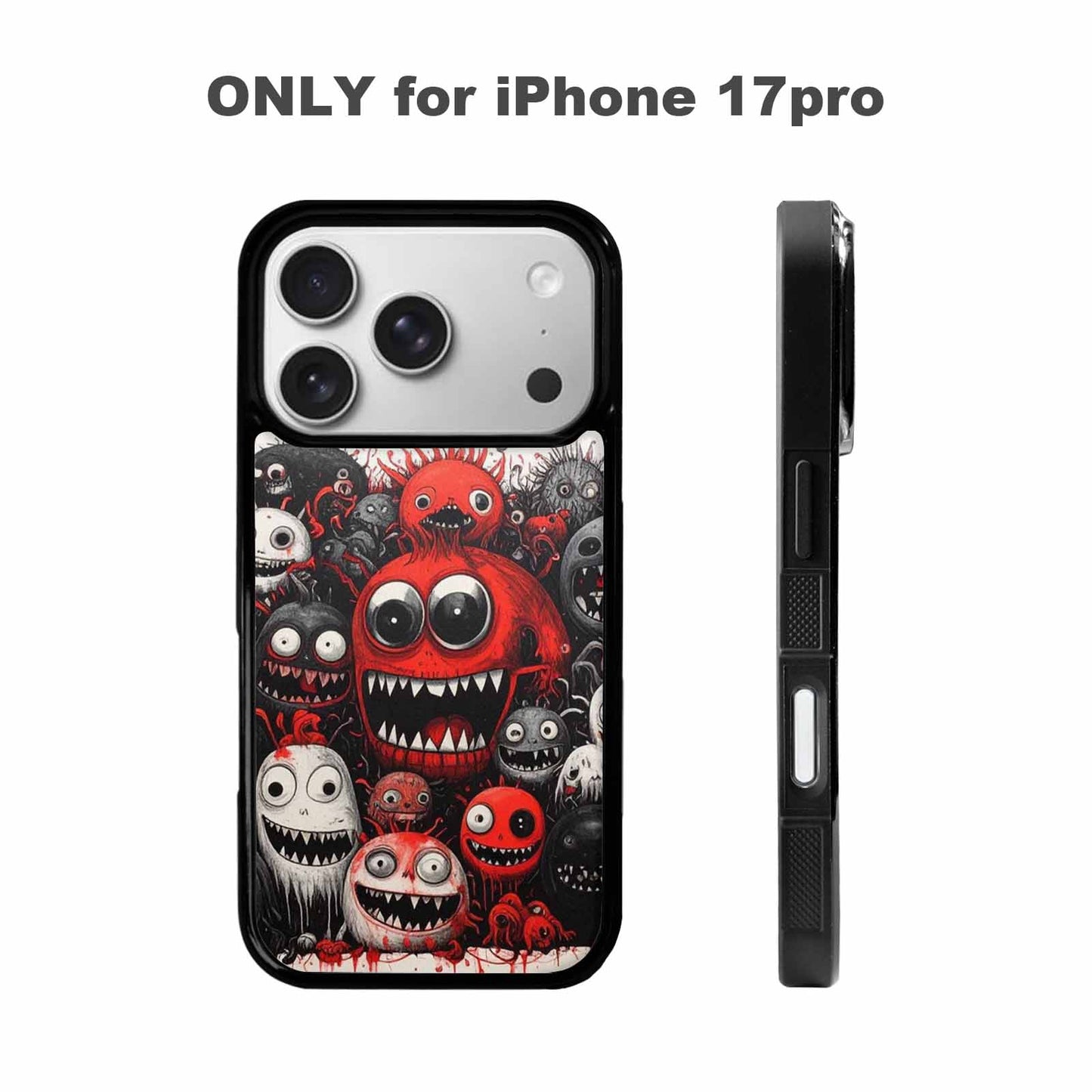 iPhone 17 Pro Case — Black Red Ink Monsters General Cartoon, Customized Protective Case