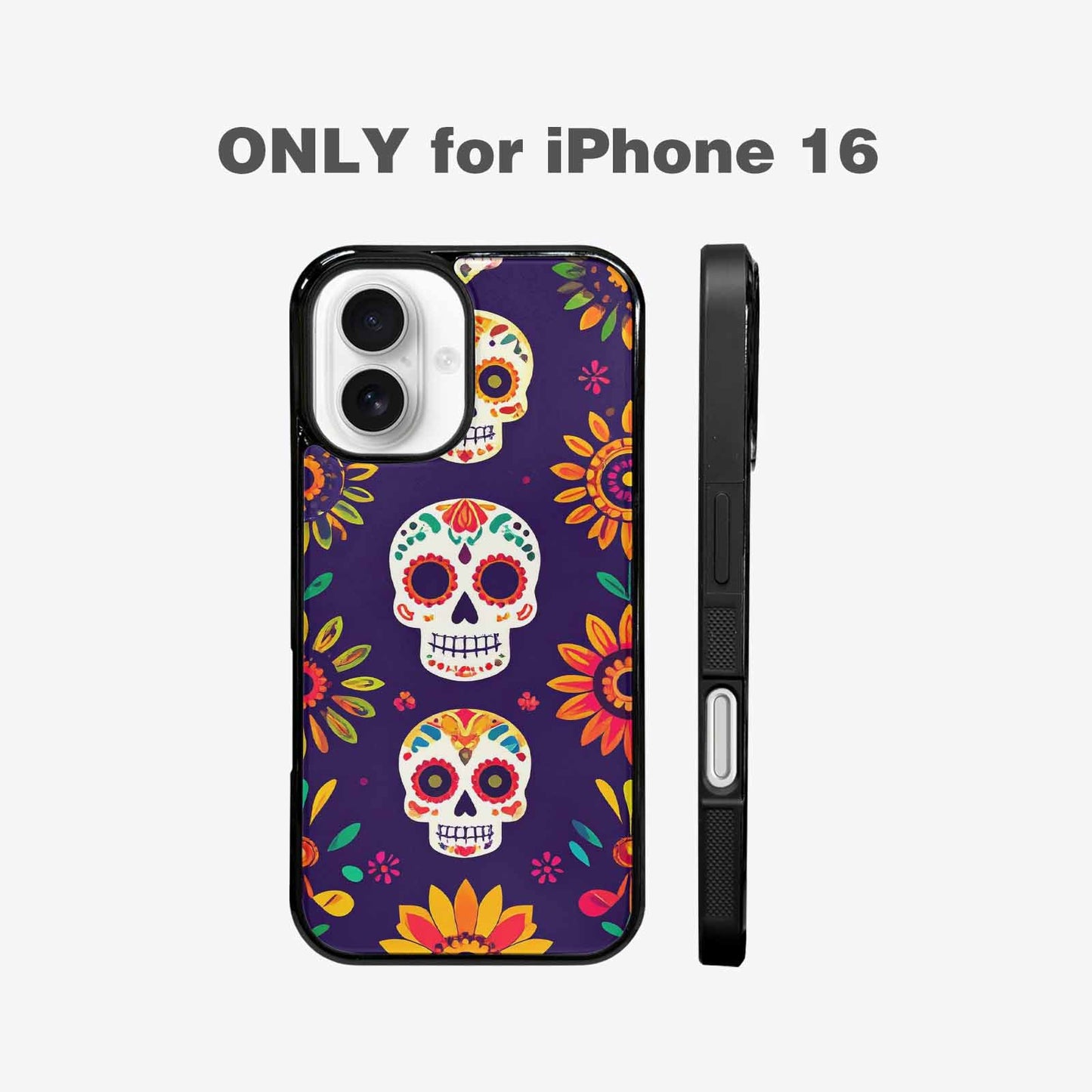 iPhone 16 Case — Sunflowers Hundreds Of Skulls Art Seamless, Custom Designed Case Cover