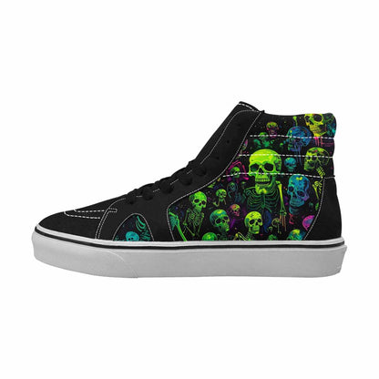 MEN'S Skeletons  Neon Green High Top Canvas Kaleidoscope Sneakers