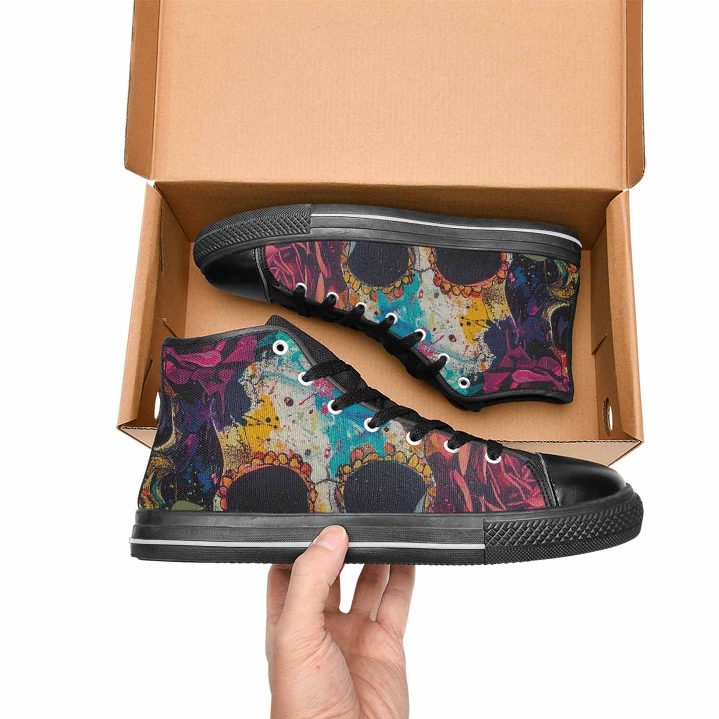 WOMEN'S Skulls Roses Acid Wash High Top Canvas Y2K Shoes