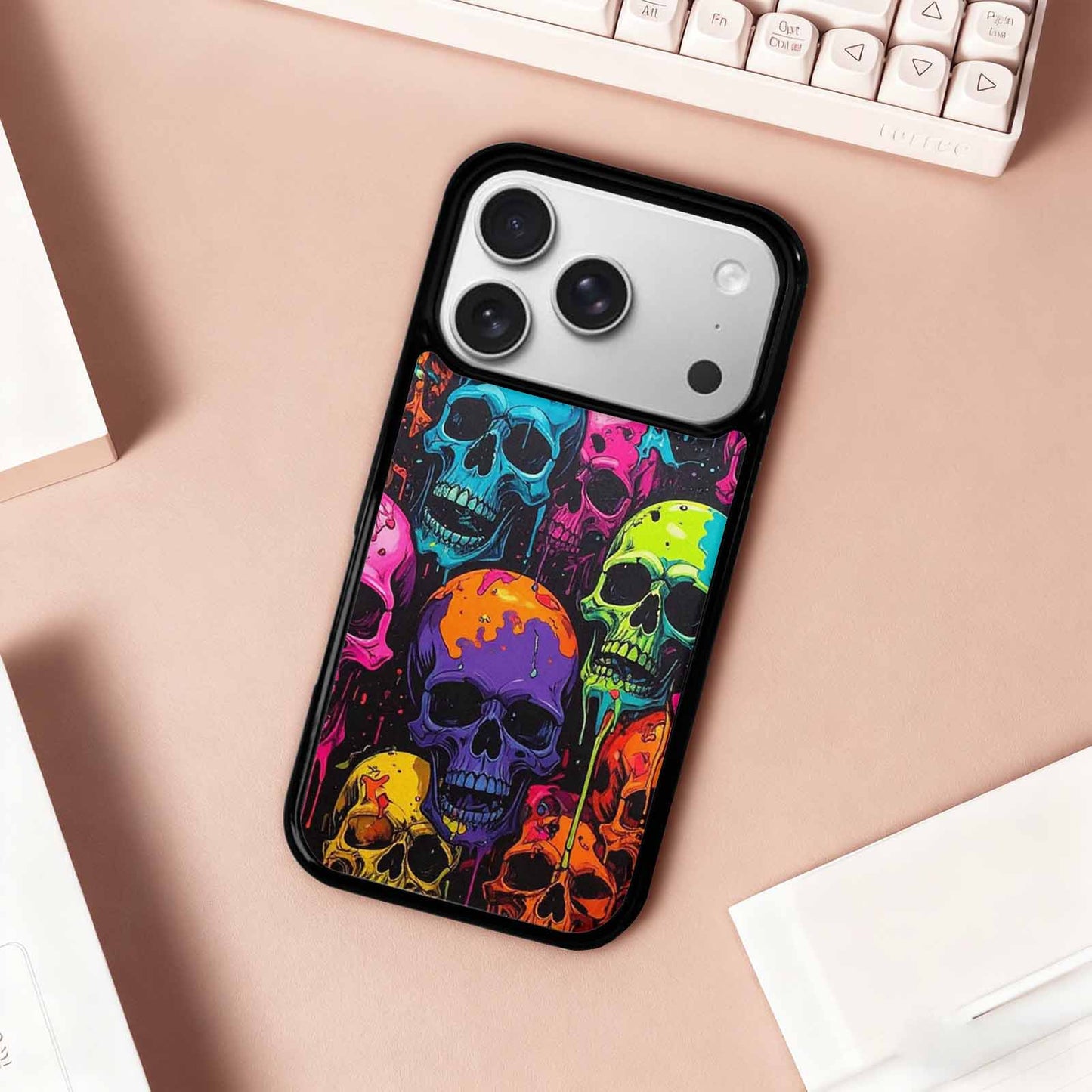 iPhone 17 Pro Case — Vibrant Camo Of Skeletons Neon Camo, Custom Art Phone Cover