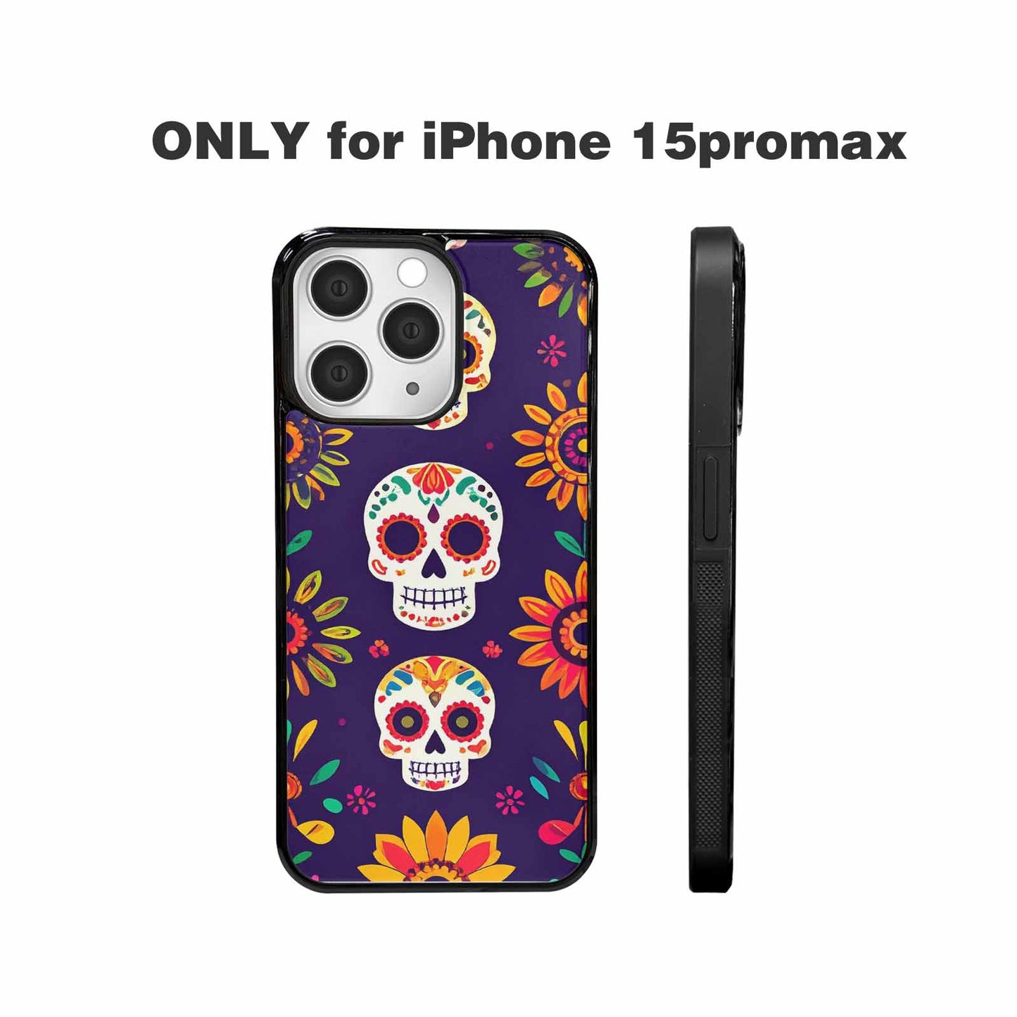 iPhone 15 Pro Max Case — Sunflowers Hundreds Of Skulls Art Seamless, Custom Made Phone Cover