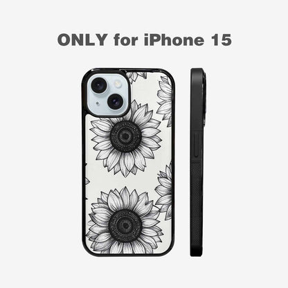 iPhone 15 Case — Minimalist Black Line Art Sunflowers On, Custom Designed Case Cover