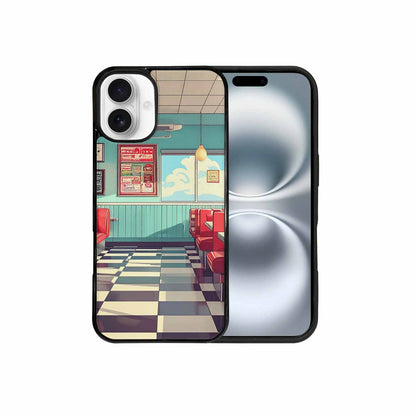 iPhone 16 Plus Case — 1950s Diner Cartoon Art Pattern, Custom Print Case Cover