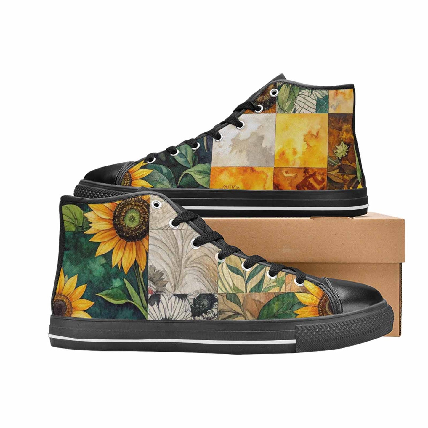 WOMEN'S Sunflower High Top Canvas Wallpaper Art Sneakers