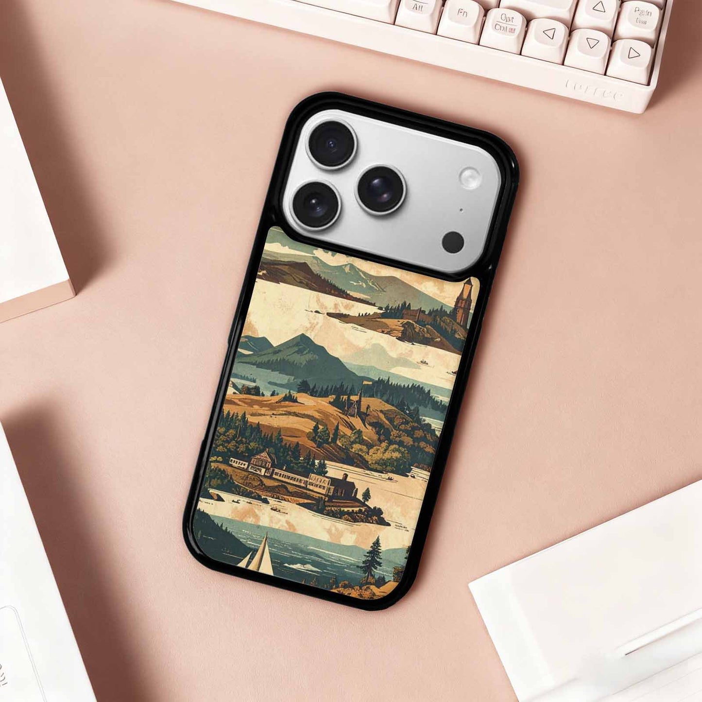 iPhone 17 Pro Case — Vintage Travel Artwork Pattern Retro Vintage, Custom Printed Phone Case