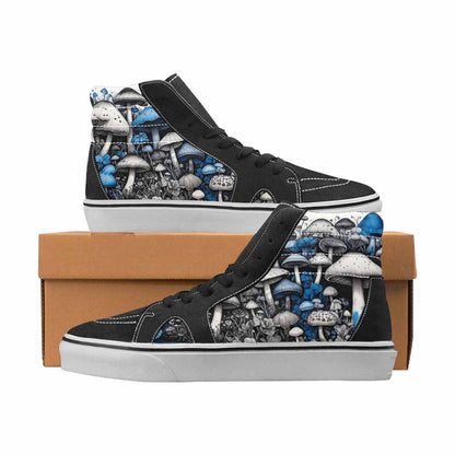 WOMEN'S Mushrooms Black & Blue Ink High Top Canvas Wearable Art Vivid Customized Sneakers
