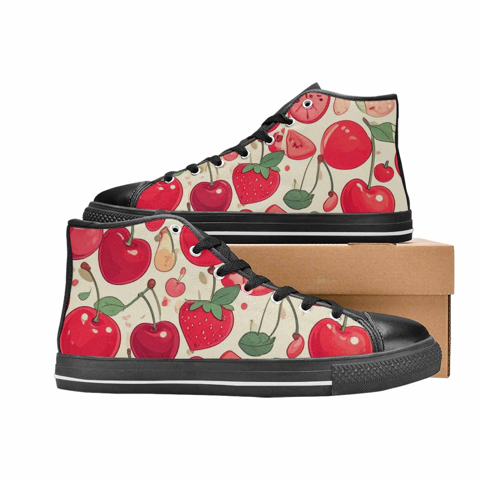 MEN'S Cherry Fruit Print High Top Canvas Dark Academia Sneakers