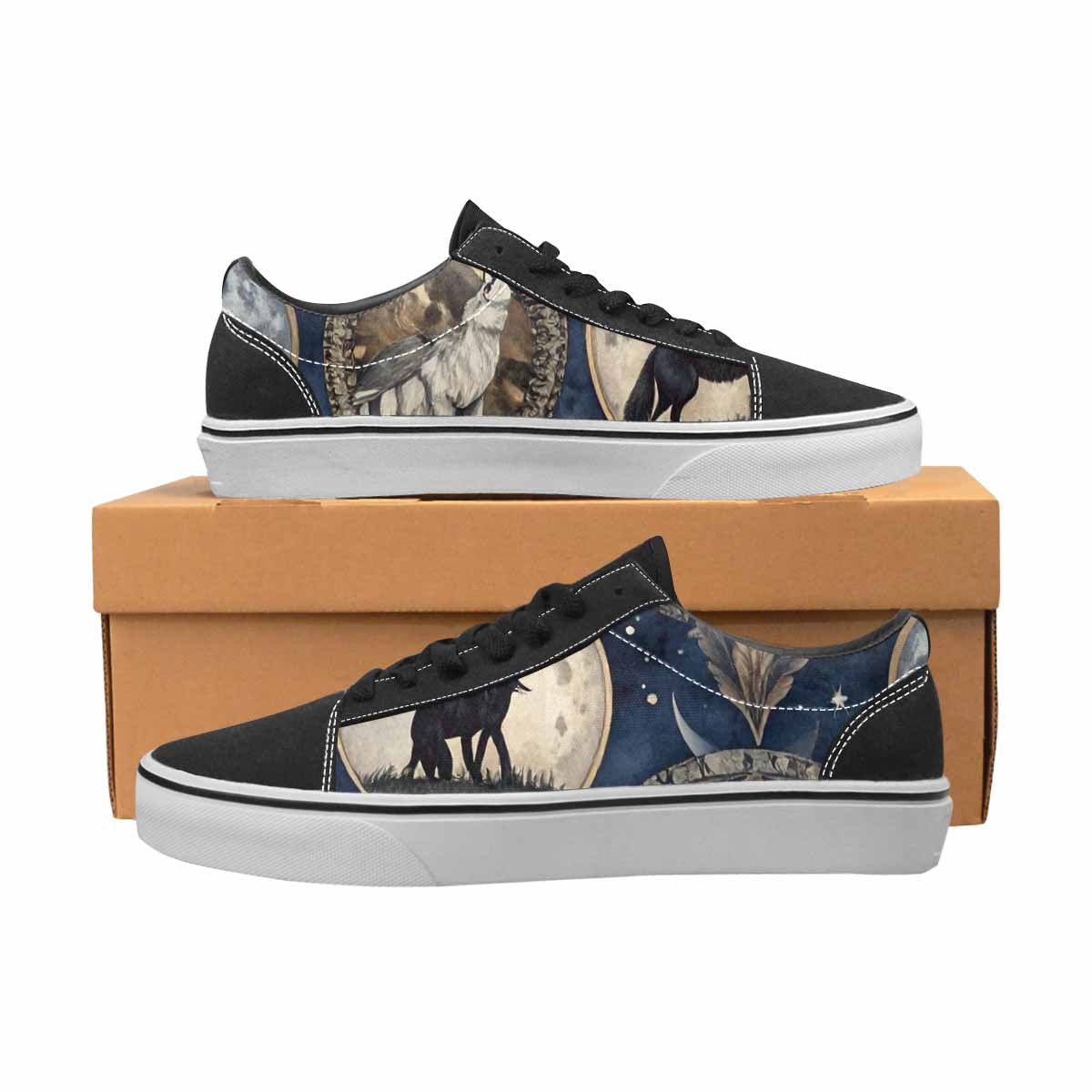 WOMEN'S Wolves Everywhere Collage Canvas Lace-Up Surreal Custom Sneakers