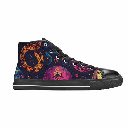 WOMEN'S Snake Skulls Print High Top Canvas Neon Fantasy Custom Shoes