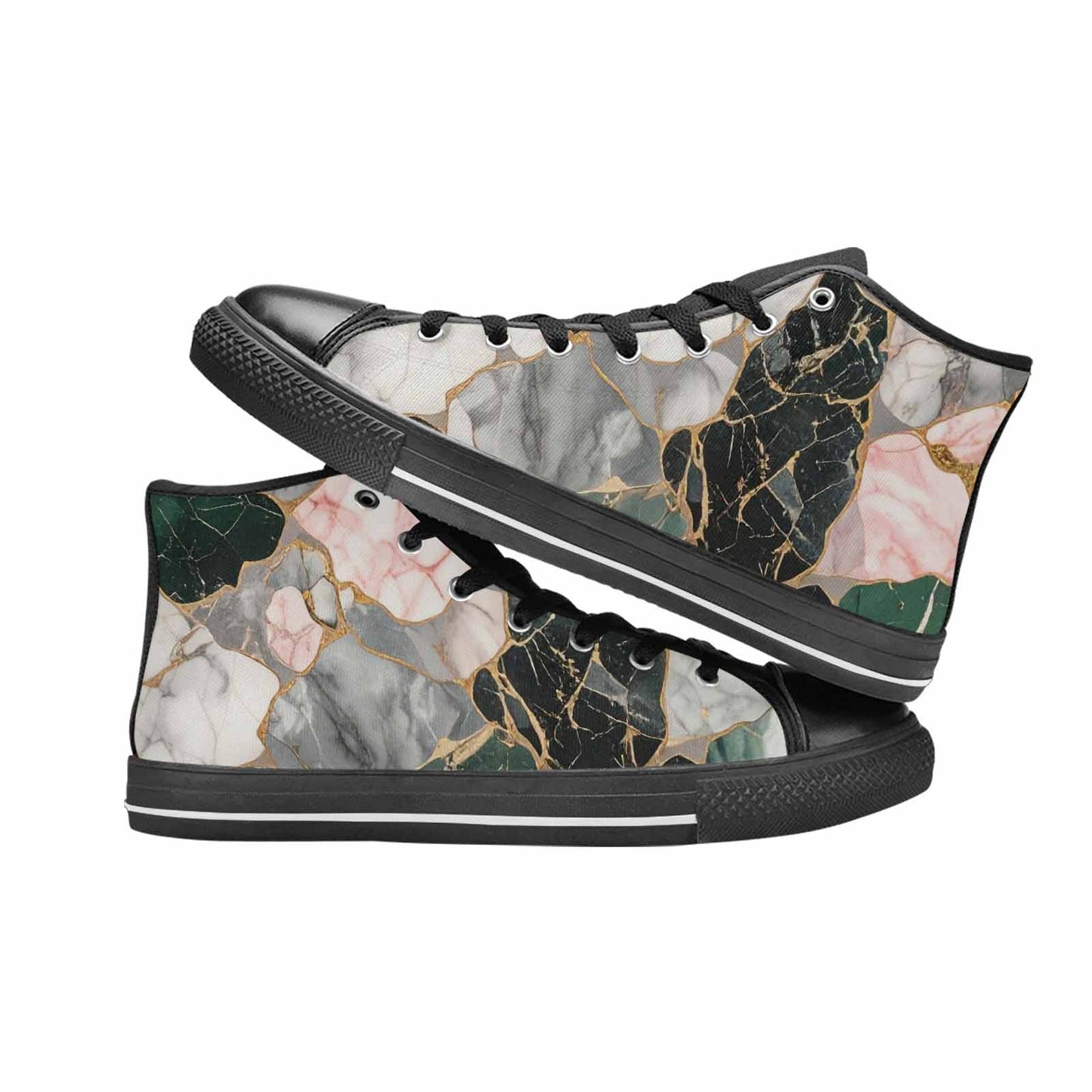 MEN'S Marble Stone Texture High Top Canvas Vibrant Chaos Custom Shoes