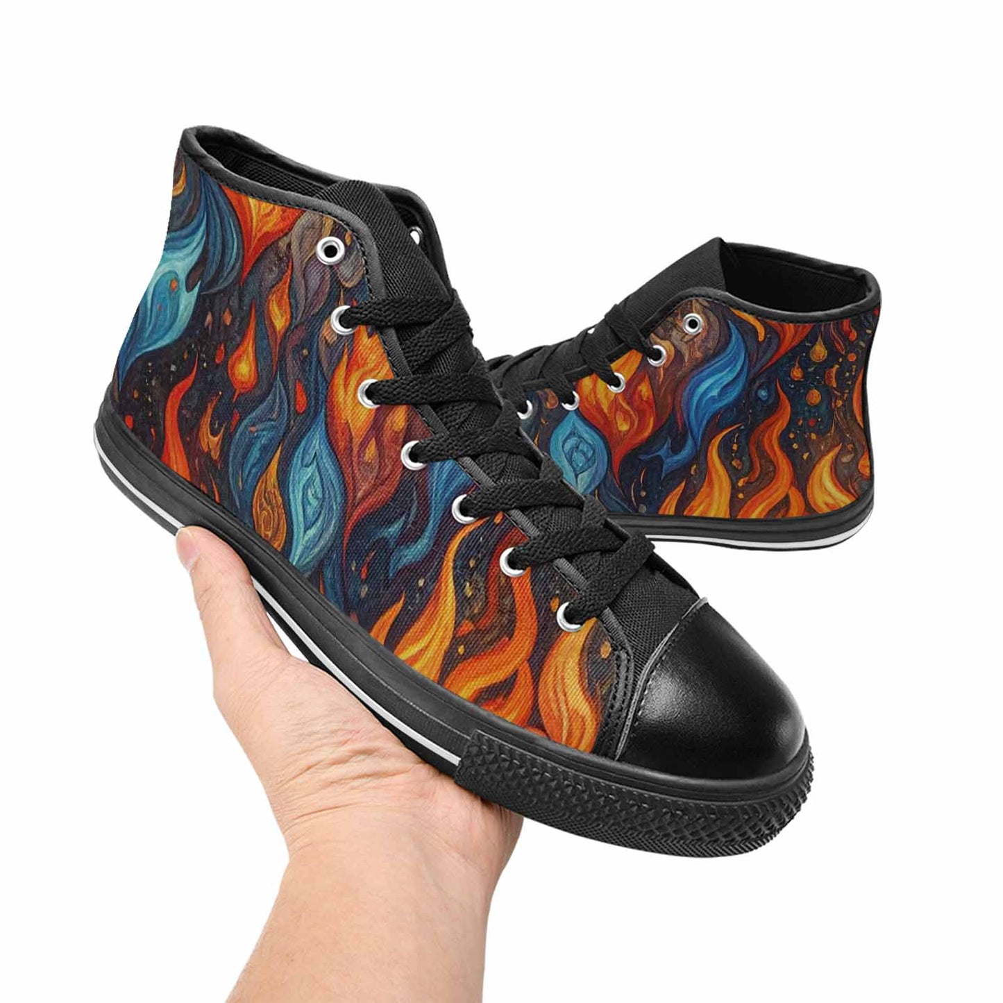 WOMEN'S Fire Flame High Top Canvas Vibrant Chaos Custom Sneakers