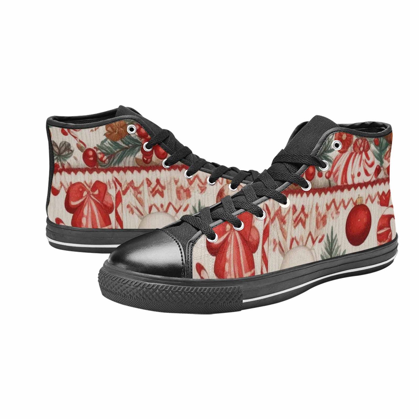 WOMEN'S Christmas Holly Snowflake High Top Canvas Wallpaper Art Custom Sneakers