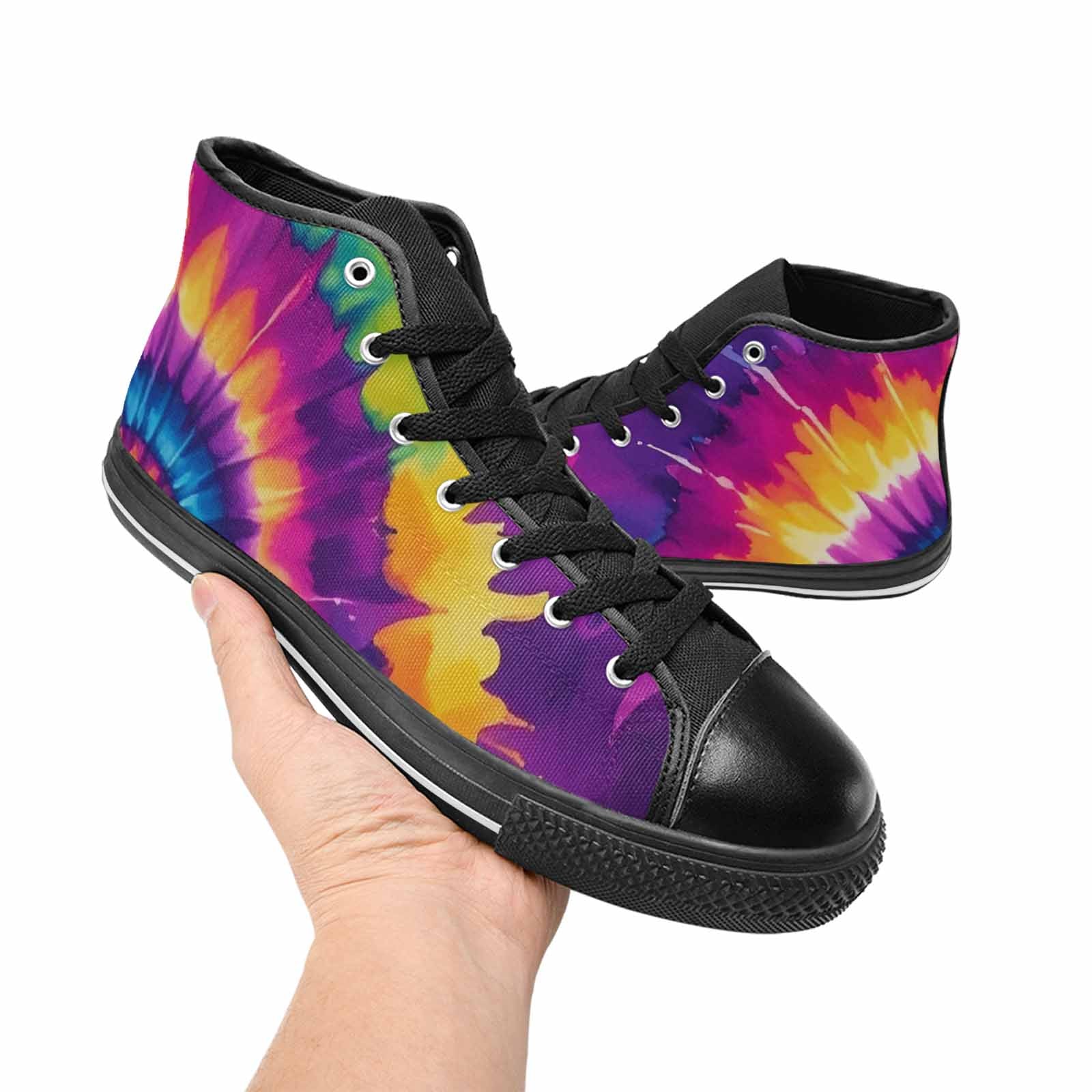 MEN'S Tie Dye Neon Spiral Burst High Top Canvas Dreamcore Custom Shoes