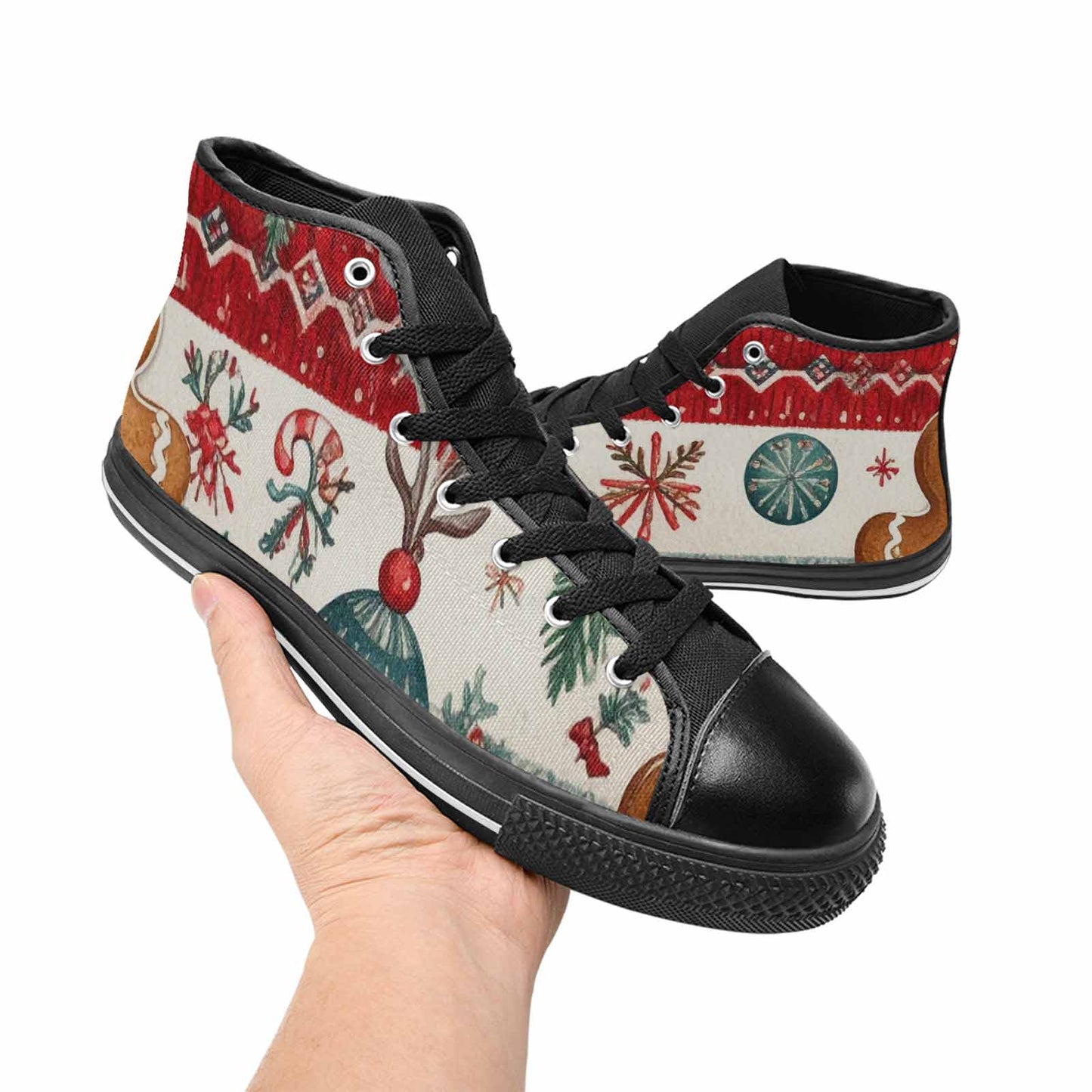 MEN'S Christmas Holly Snowflake High Top Canvas Vivid Shoes