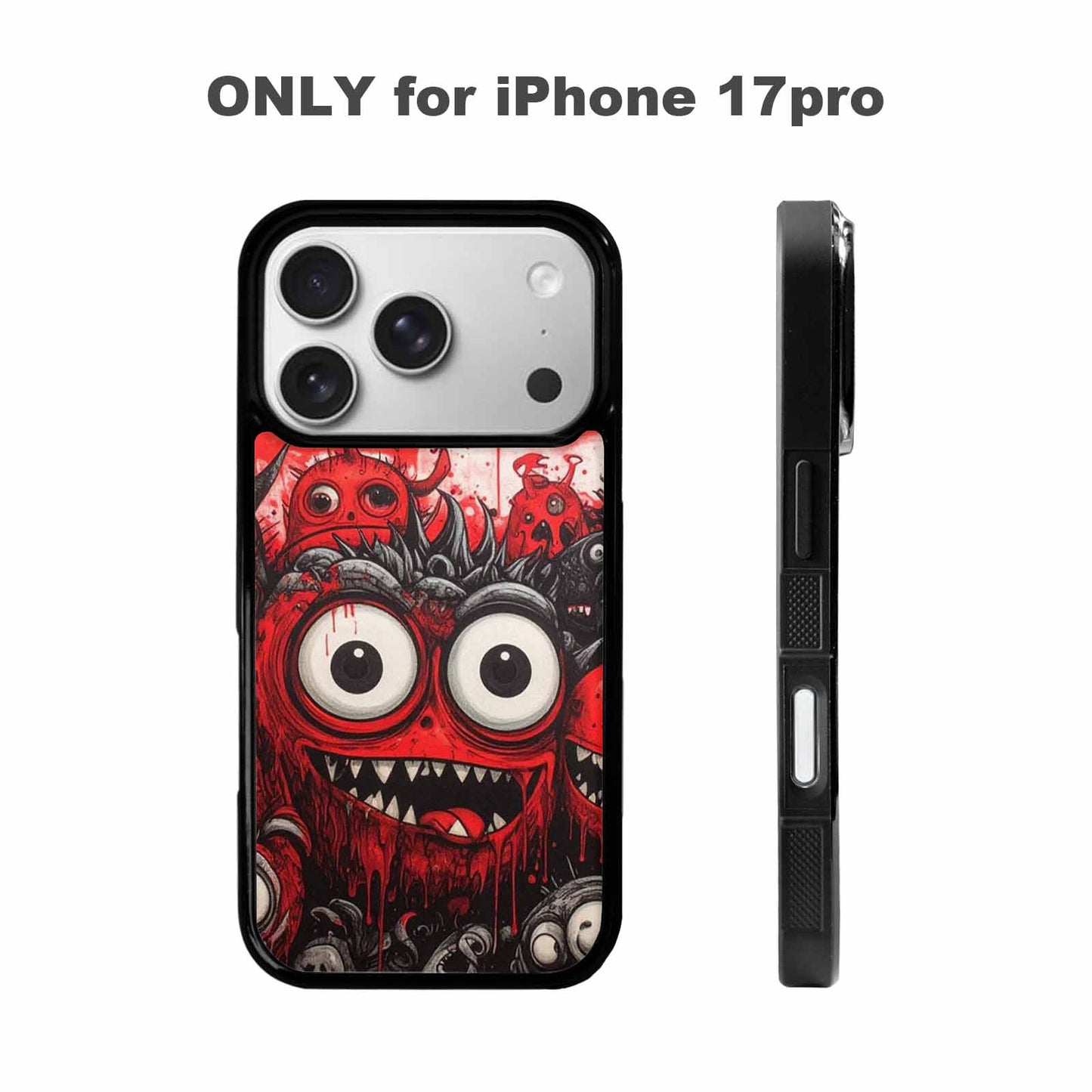 iPhone 17 Pro Case — Black Red Ink Monsters General Cartoon, Custom Made Phone Cover