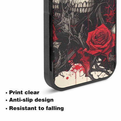 iPhone 15 Case — Skull And Roses Black Red Ink, Custom Made Phone Cover