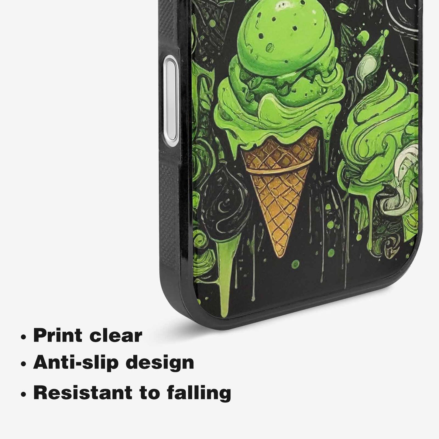 iPhone 16 Plus Case — Ice Cream Motif Black Green Ink, Custom Designed Case Cover