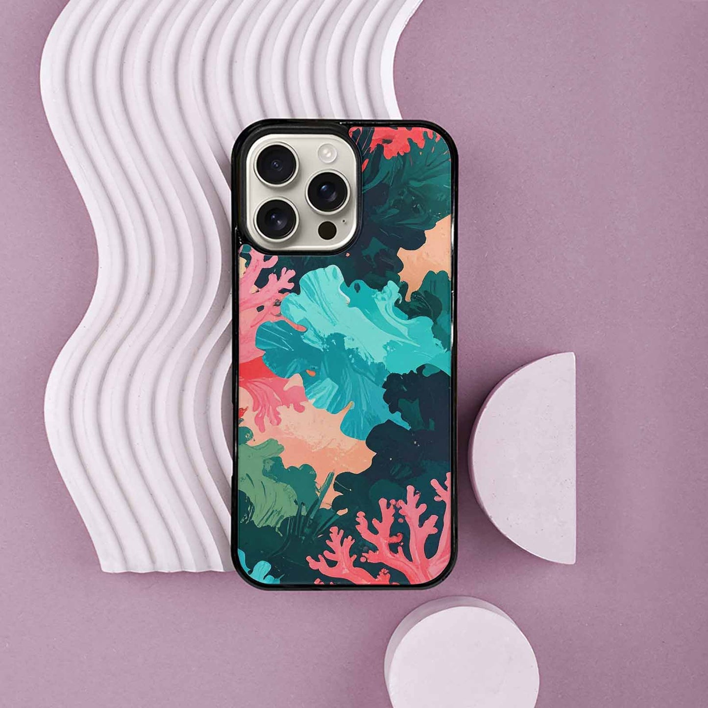 iPhone 16 Pro Max Case — Camo Coral Turquoise, Custom Printed Phone Case