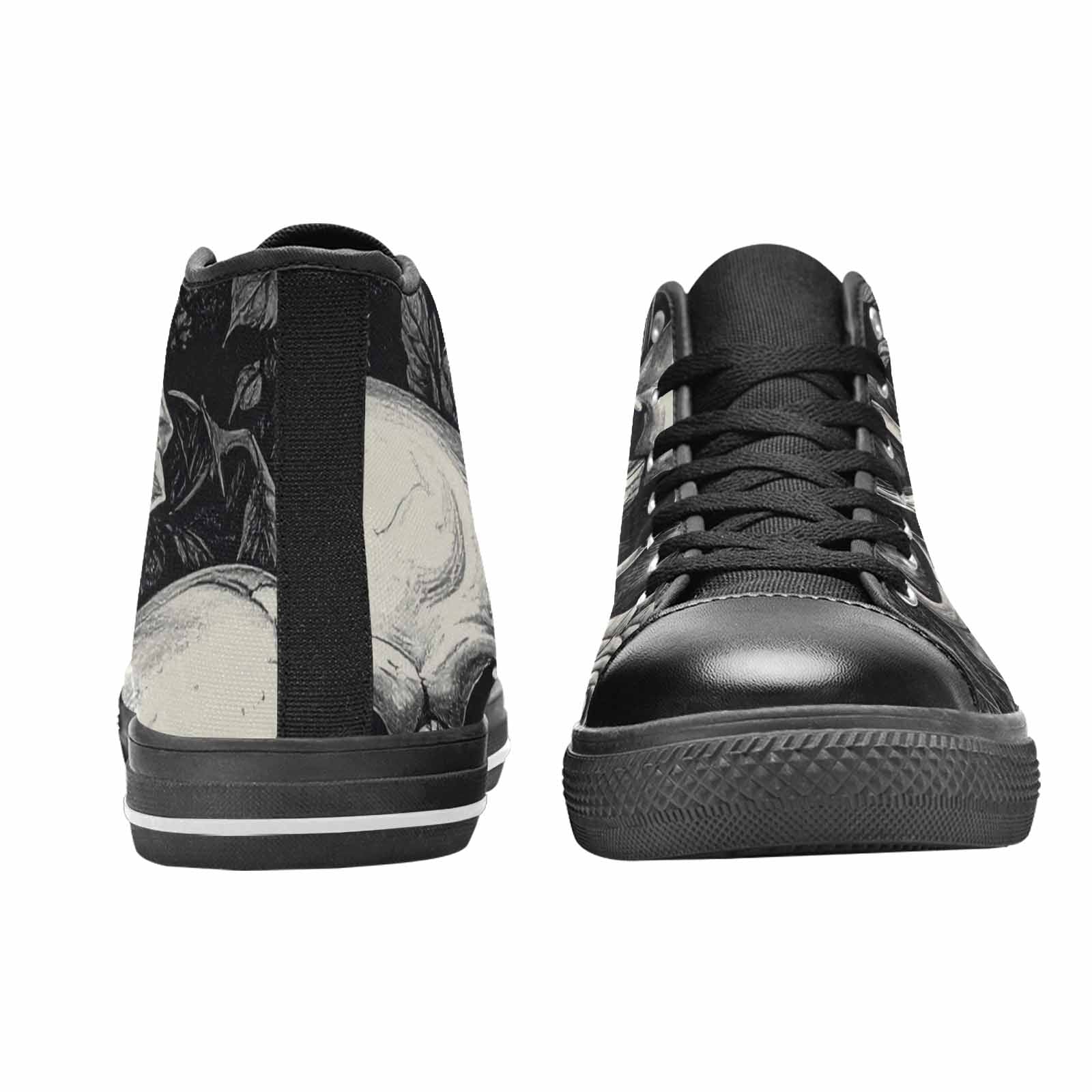 WOMEN'S Skulls Roses Black Ink High Top Canvas Vibrant Chaos Custom Sneakers