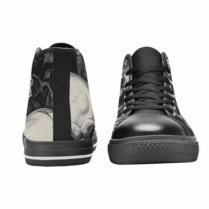 WOMEN'S Skulls Roses Black Ink High Top Canvas Vibrant Chaos Custom Sneakers