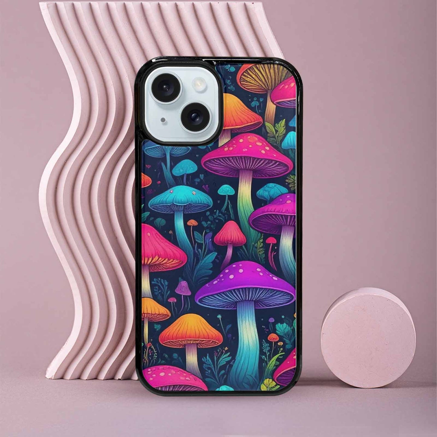 iPhone 15 Case — Mushroom Psychedelic Art Seamless Pattern Vibrant, Personalized Phone Case