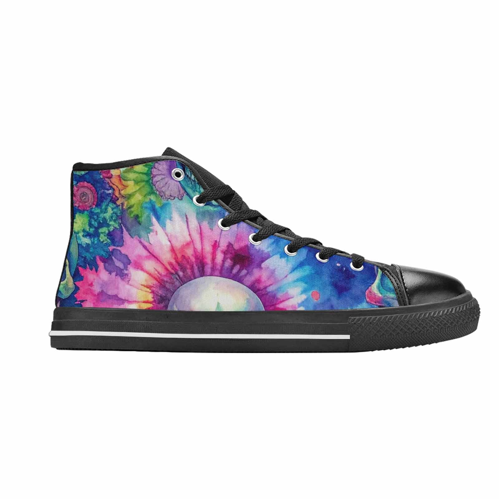 MEN'S Tie Dye Skulls Print High Top Canvas Vibrant Chaos Custom Shoes