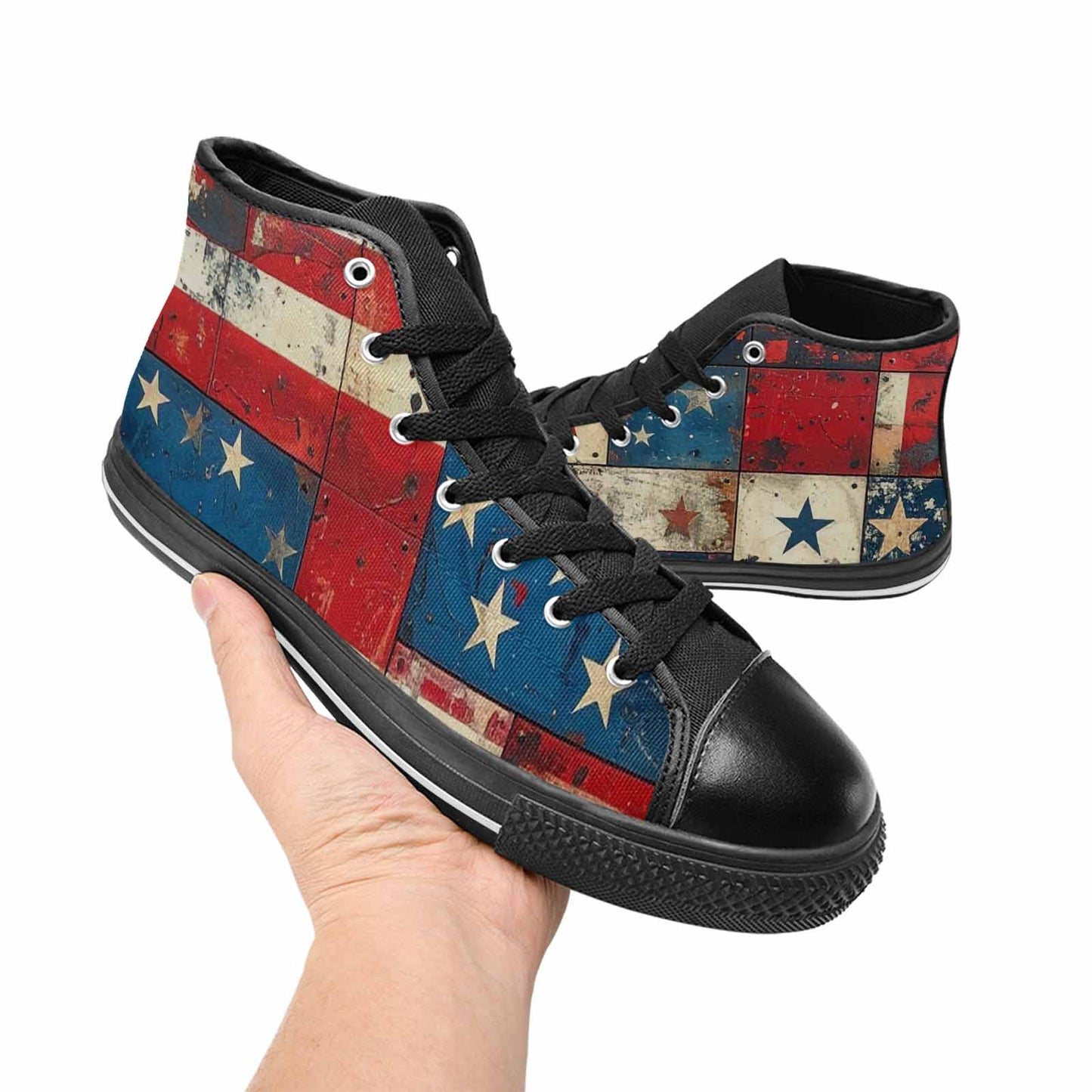 MEN'S American Flag Stars High Top Canvas Wallpaper Art Custom Shoes