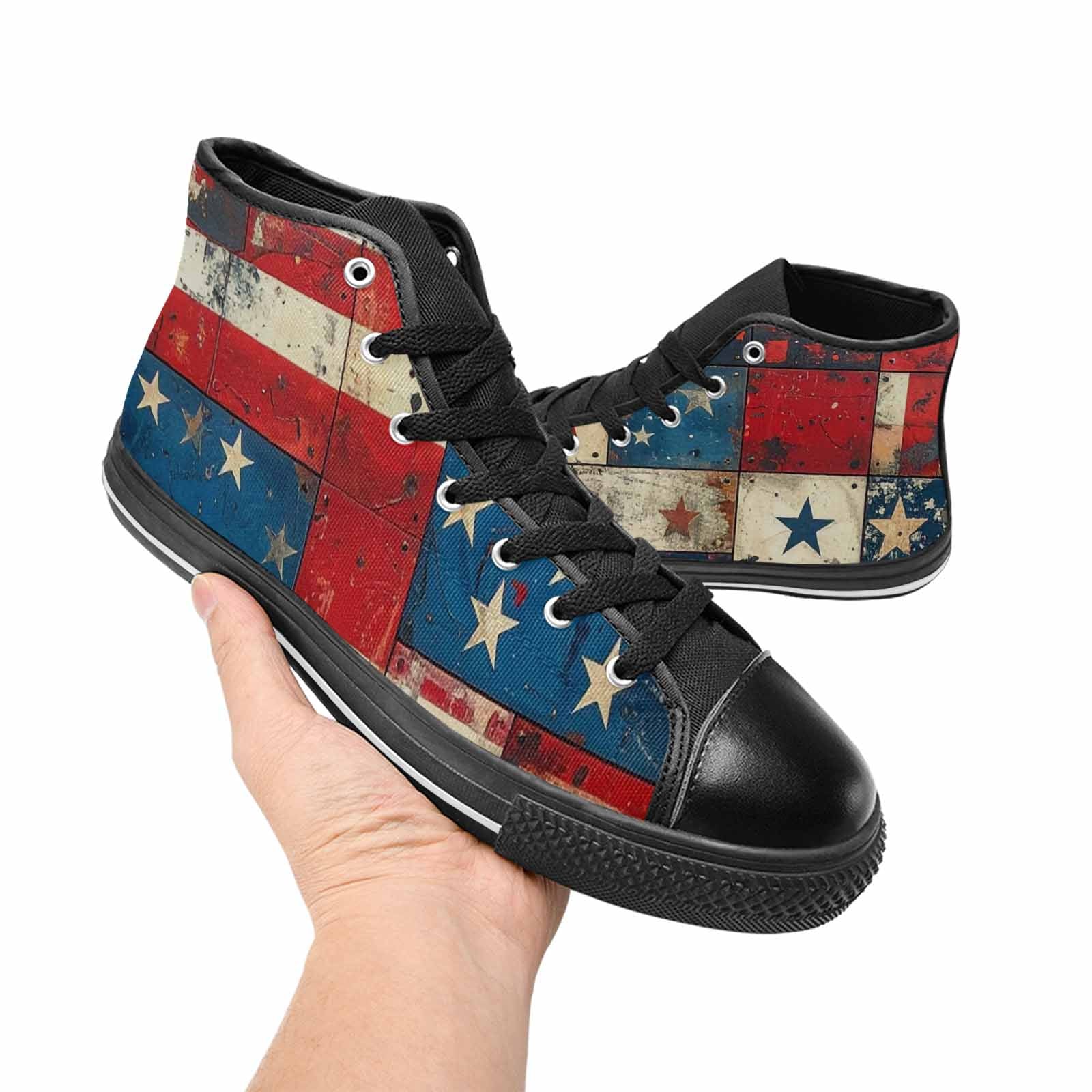 MEN'S American Flag Stars High Top Canvas Wallpaper Art Custom Shoes