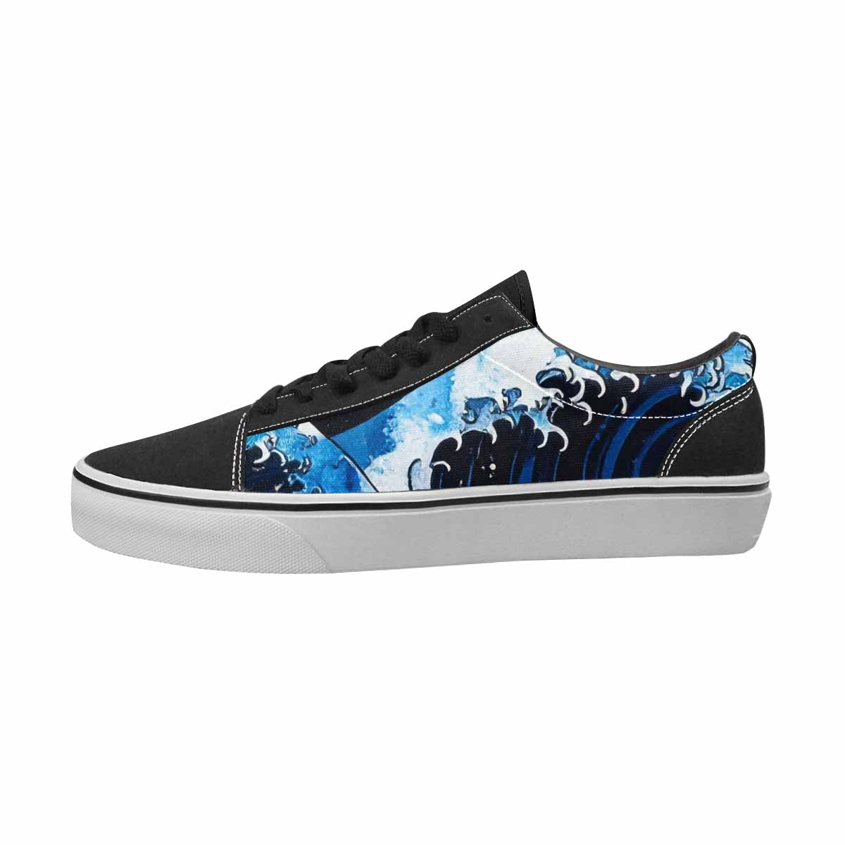 MEN'S Nautical Waves Black & Blue Ink Canvas Original Design Dreamcore Custom Sneakers