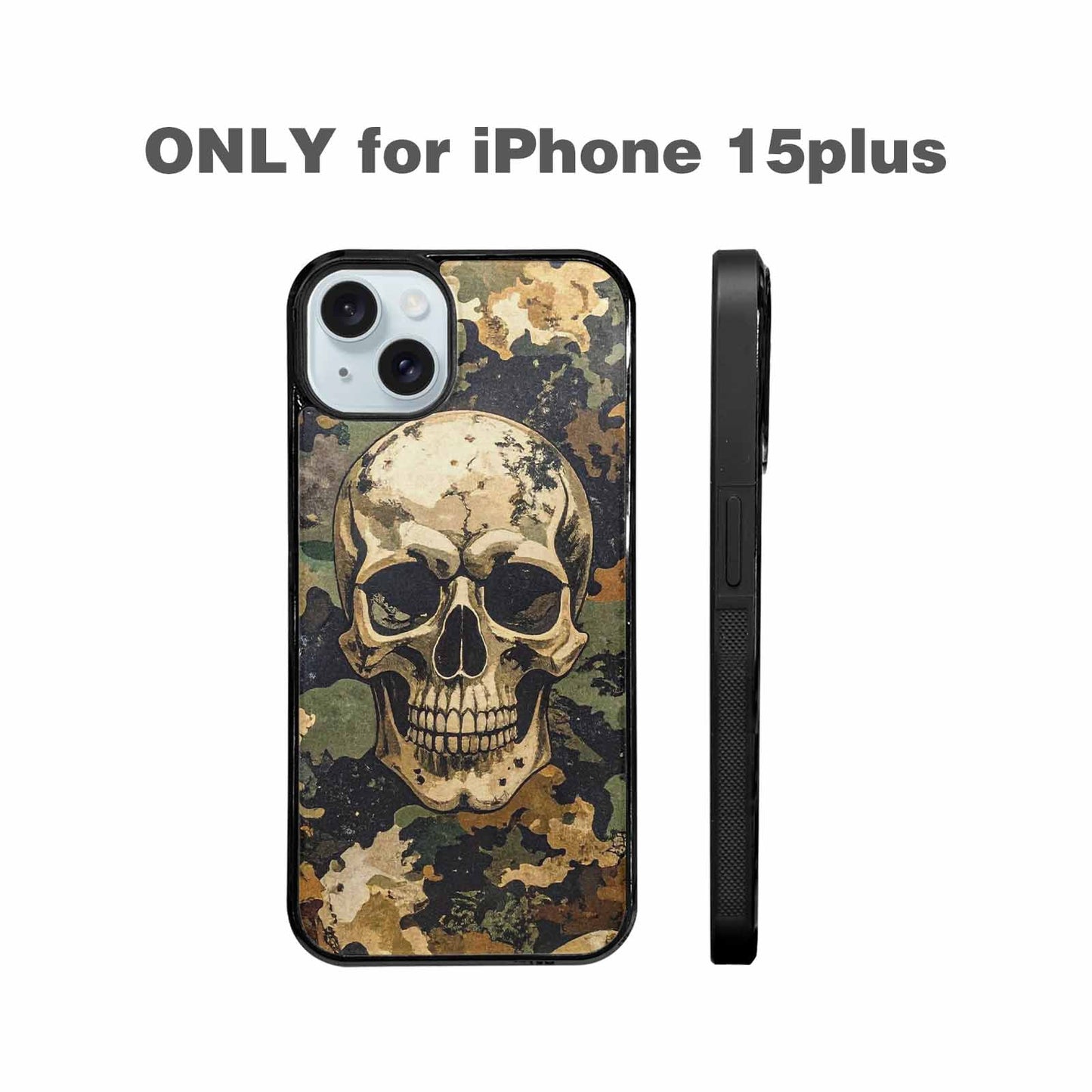 iPhone 15 Plus Case — Military Camo Skull Custom, Custom Art Phone Cover
