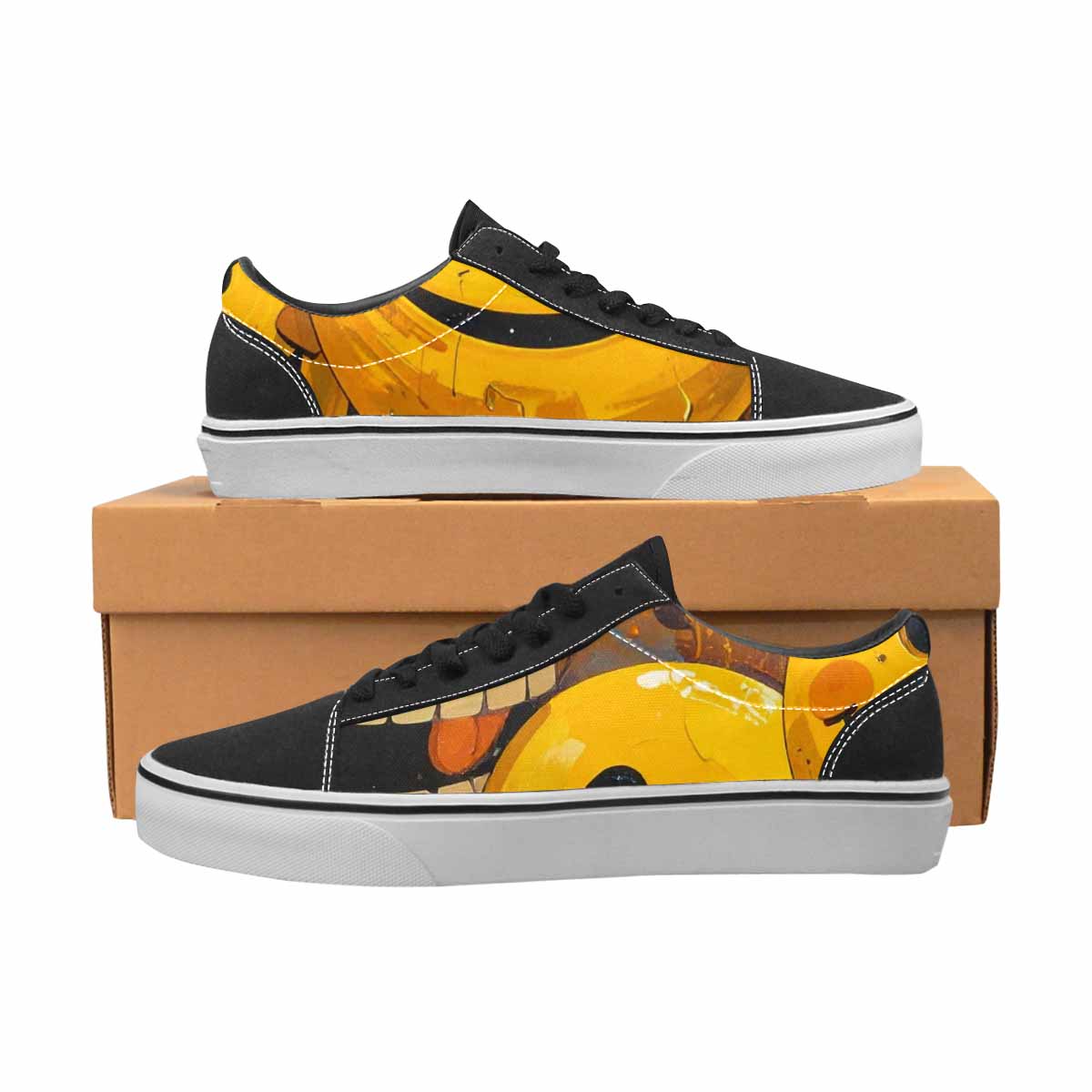 WOMEN'S Melting Moon Smiley — Lace-Up Canvas Vivid Custom Sneakers