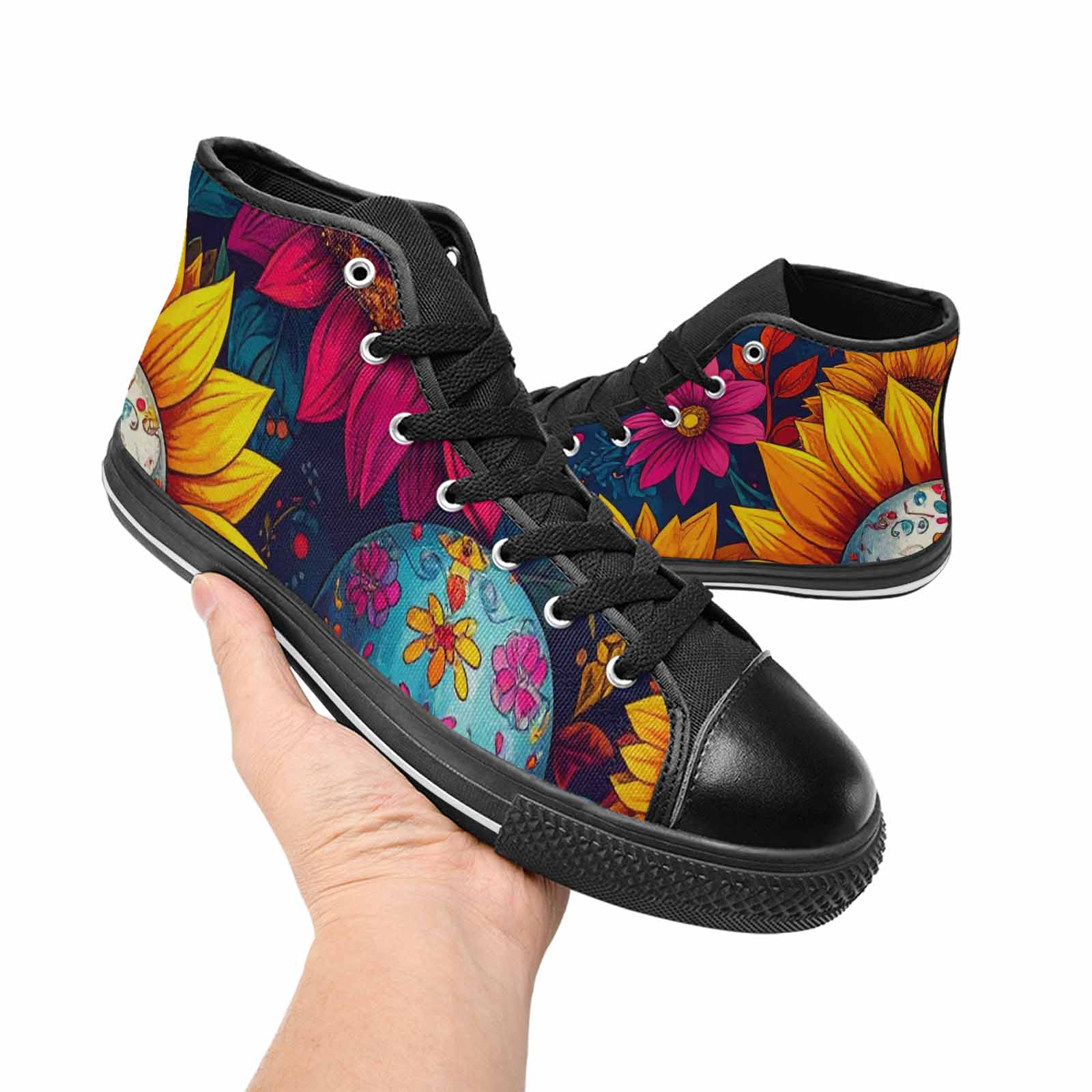 MEN'S Sunflower Skulls Print High Top Canvas Dreamcore Custom Shoes