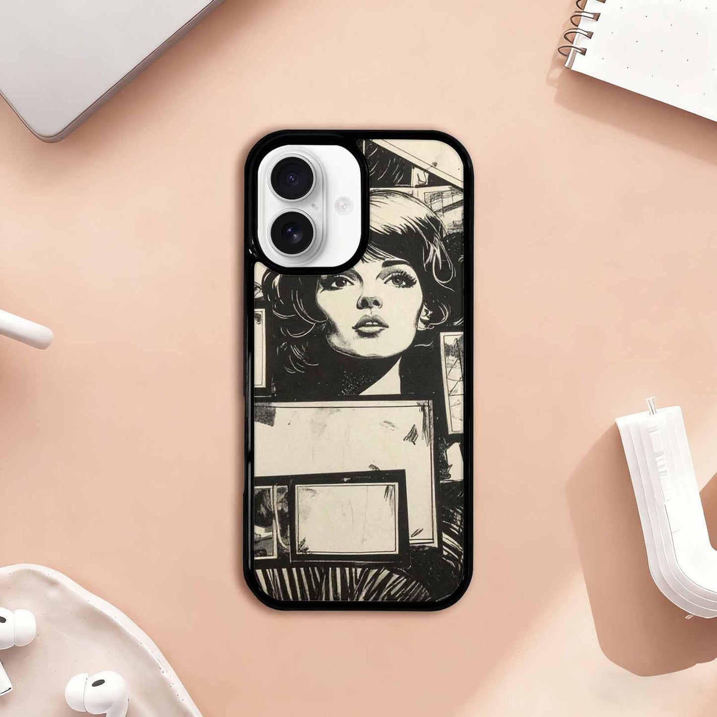 iPhone 17 Case — Black And White Solid Retro Vintage, Personalized Phone Case