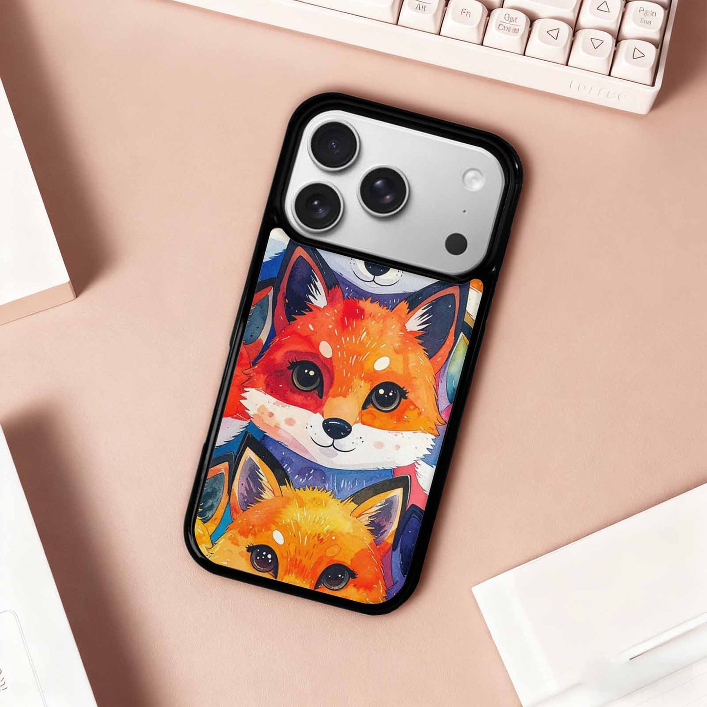 iPhone 17 Pro Case — Watercolor Kawaii Fox Faces Watercolor Abstract, Personalized Phone Case